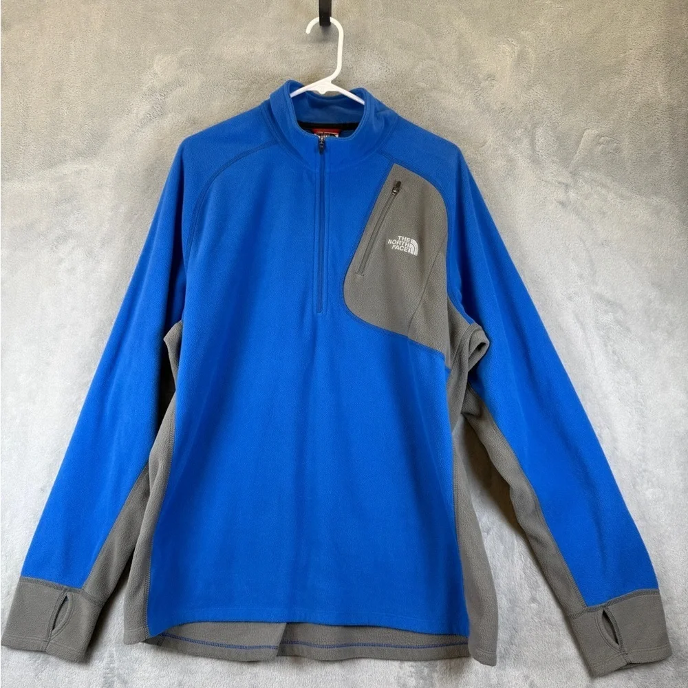 The North Face Performance Sweatshirt Size XL Blue Gray Pockets 1/4 Zip Mens